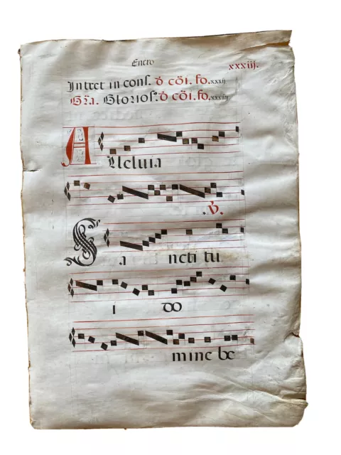 Double sided 15th century Vellum Handwritten Latin Music Sheet Illuminated Leaf