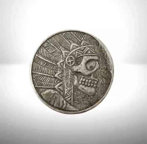 Skull Indian Native American Chief Brave Hobo Coin Art Carved US Jewelry Pendant