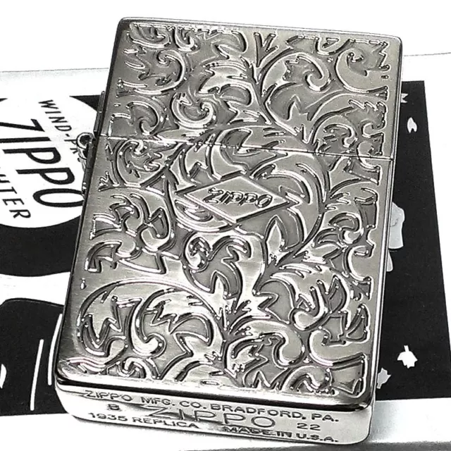 Zippo Oil Lighter 1935 Vintage model Silver Double-sided Arabesque Replica New