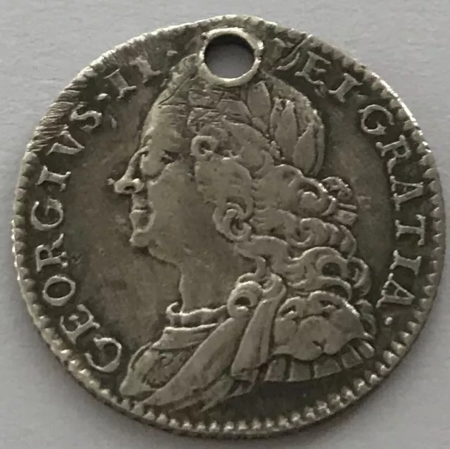 English Antique 1757 King George II Silver Sixpence Holed No Reserve