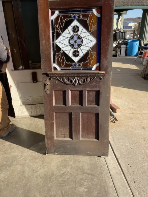 AN 695 antique stained and jeweled Glass entrance door 32 x 83.75 x 1.75. 7