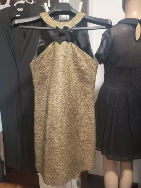 Original Milly of New York Metallic Gold Sexy Neck Sheath Dress 6