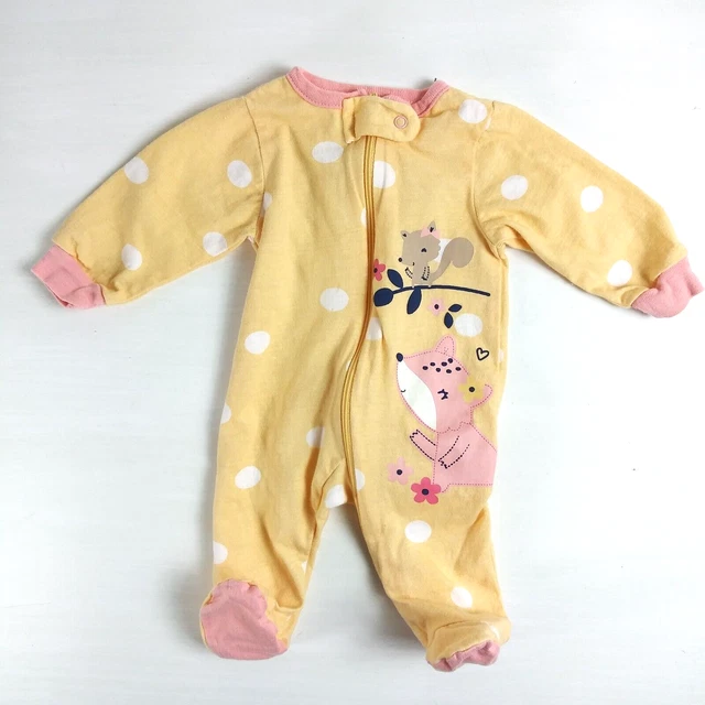 Baby Girl Clothes Gerber Newborn Yellow Polka Dot Squirrel Footed PJ's