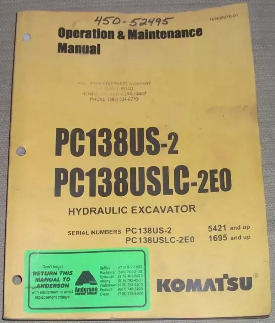 Komatsu PC138US-2 PC138USLC-2E0 Bagger Betrieb Pflege Manuell