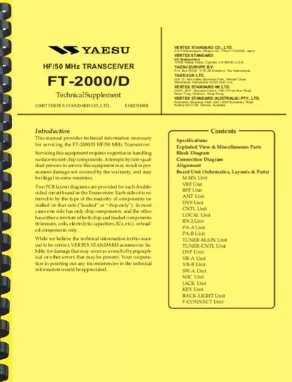 Yaesu FT-2000 FT-2000D Transceiver TECHNICAL SUPPLEMENT SERVICE MANUAL