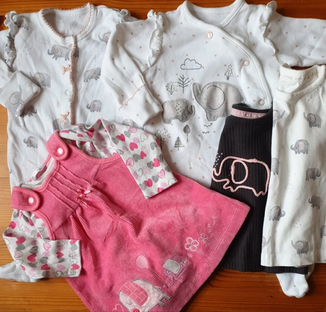 Little Elephant Baby Girls Bundle Sleepsuits Tops Dress 0-3 Months