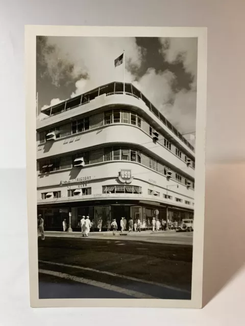 Uso Victory Club Wwii Sailors Crossing Honolulu Hawaii Rppc Real Photo Postcard