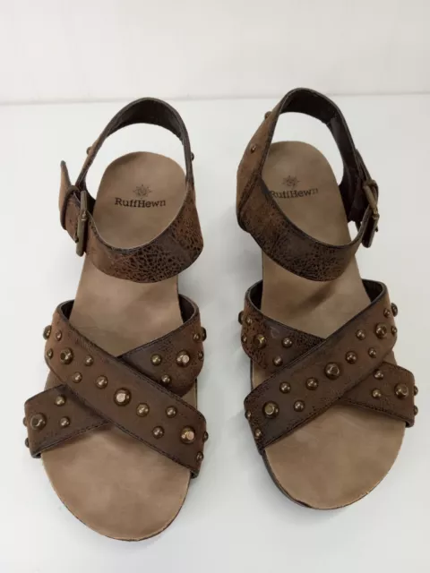 Womens Brown Studded RUFF HEWN Strappy Sandal Size 7.5 M