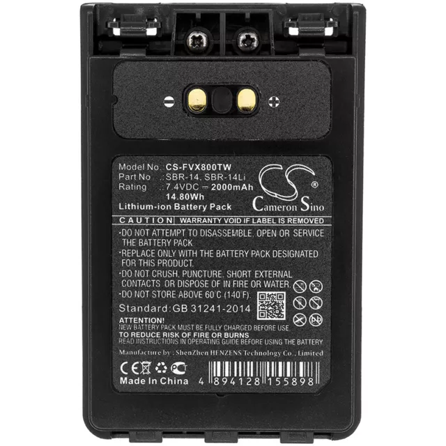 Batterie 2000mAh SBR-14 SBR-14Li Pour Yaesu FT-1DR FT-2DR FT-3D FT-8DR VX-8DR