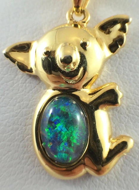 Pendentif Collier Opale Triplet Koala Australien / Souvenir Plaqué Or 18...