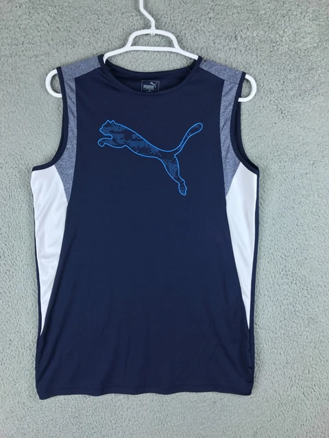 Puma Boys Sleeveless Crew Neck Blue Athletic T Shirt Size XL 16-18