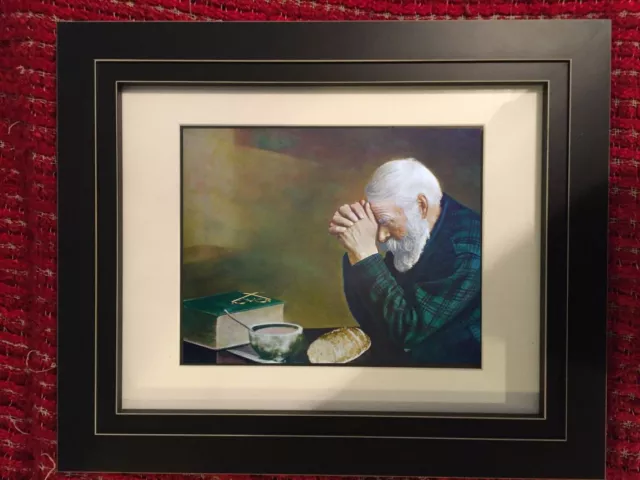 Framed Enstrom Grace Old Man Praying Over Supper Painting Real Canvas Art Print