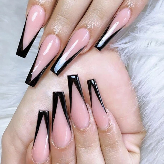 Faux ongles Pointe des ongles Faux clou de cercueil français noir Portable