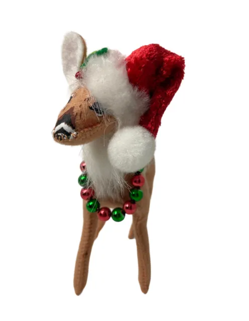 Christmas Annalee Spotted Deer Reindeer Bell Necklace & Santa Hat 6 in