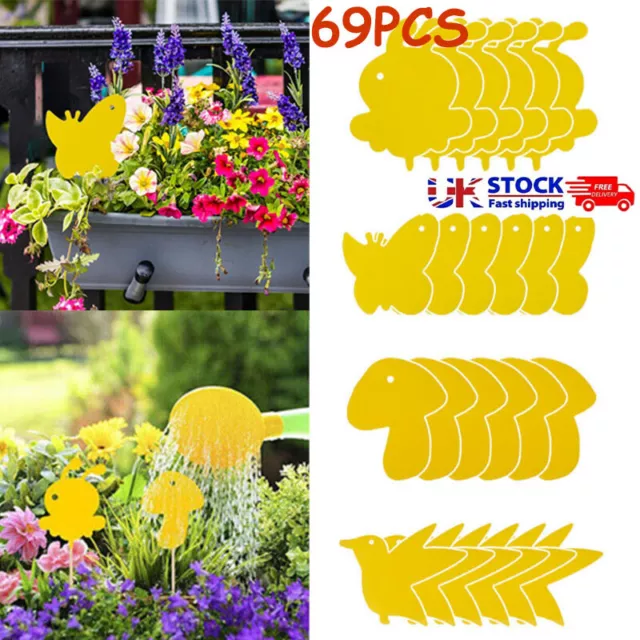 69Pcs Yellow Sticky Fly Trap Insect Catcher Traps Paper Glue Fruit Flies Aphids