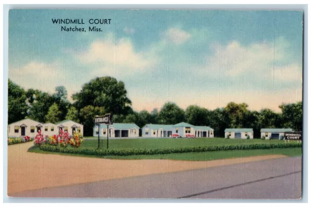 Natchez Mississippi Postcard Windmill Court Exterior View c1940 Vintage Antique