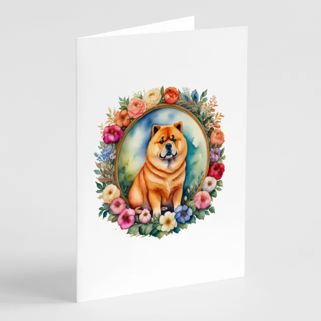 Chow Chow Flowers Greeting Cards Envelopes Pack of 8 DAC2120GCA7P
