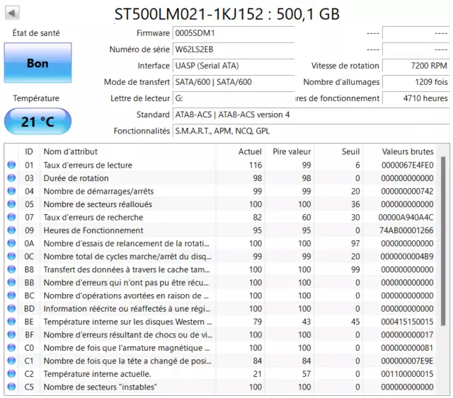 lot de 5 disques dur de 500 Go Sata ,  2.5 pouces testé ok , formaté et garantit 2