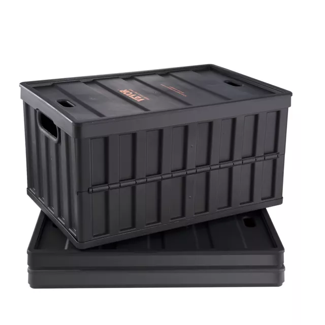 VEVOR Cajas de Almacenamiento Plegable de PP con Tapas 65 L 3 Piezas, Negro