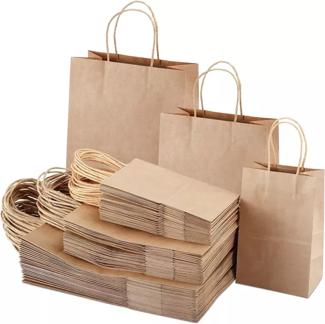 Kraft Paper Gift Bags With Handles 10/20/25/30/50/100PCS Shopping DIY Bag