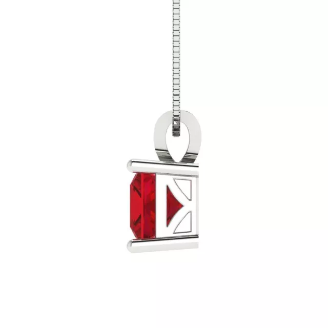 1.0 ct Princess Cut Ruby Simulated Pendant 18" chain Real 14k Solid White Gold 3