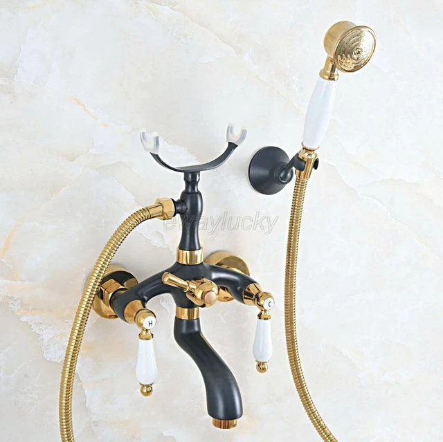 Black Gold Color Brass Claw-foot Bathtub Faucet Wall Mounted Handheld Shower