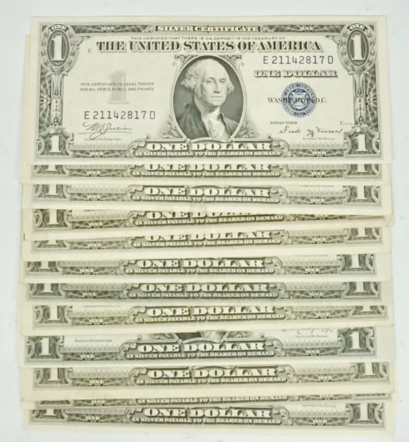 Lot of 12 1935 A-B US Silver Certificate $1 Dollar Paper Currency XF-AU Notes