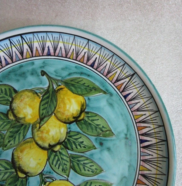 Vtg SORRENTO ITALIAN Majolica Wall Plaque PLATE Hand Painted LEMONS 7.5" Signed!