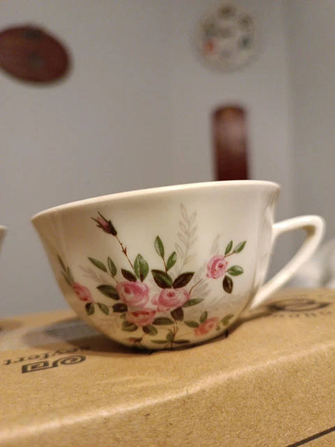 Série De 6 Anciennes Tasses Céramique Blanche Décor Feuille Verte Vintage #B585 - France