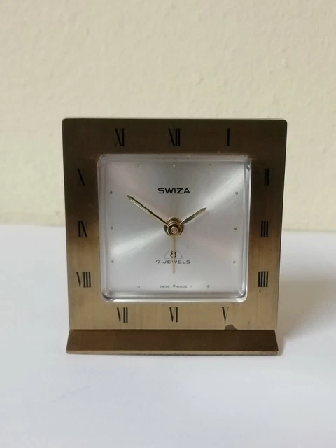 Swiza Sveglietta In Ottone Anni '60 Con Piedistallo.