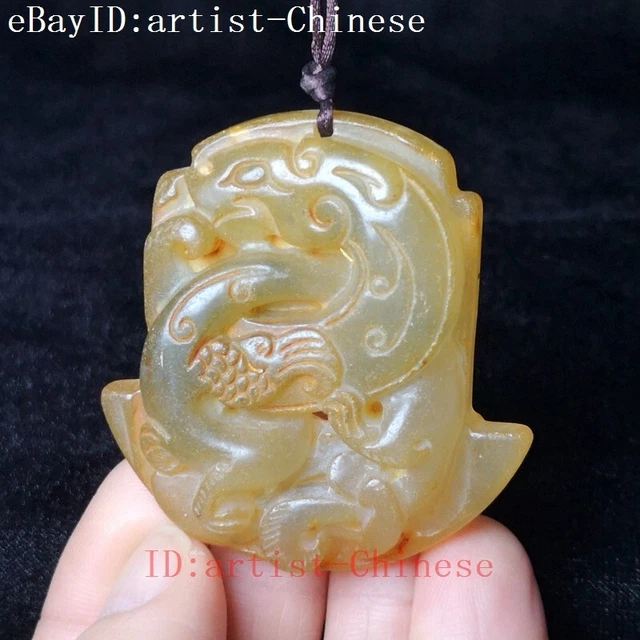 Chinese Ancient Jade Hand-carved Pi Xiu beast Axe statue necklace Pendant Gift