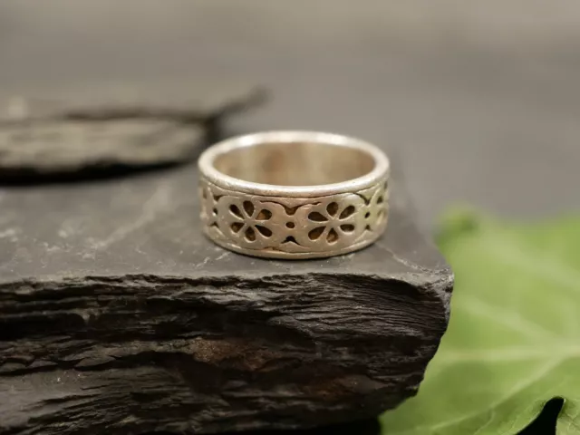 Silber Ring Verziert Blumen Muster Hippie Unisex Verspielt Charmant Schön Toll