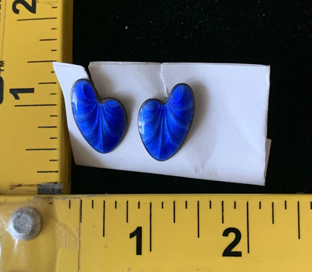 Sterling Blue Enamel Finn Jensen Norway  Guilloche Art Palette ￼shaped Earrings