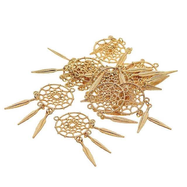 10 Stück Goldene Feder Quaste Anhänger Charms Für Schmuck Nacklace Making