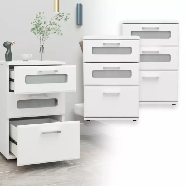 2x Mesitas noche mueble cómoda blanca mesa 3 cajónes para dormitorio 40x60x38cm