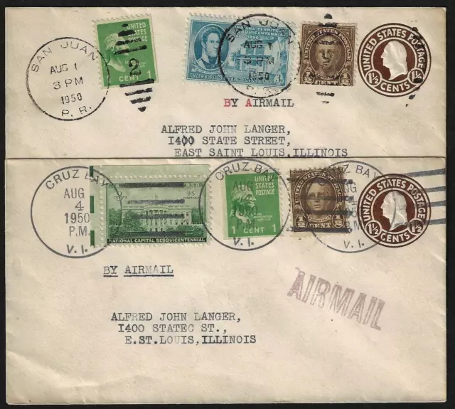 Us 1950 Virgin Islands & Puerto Rico San Juan & Cruz Bay Cancels To Illinois