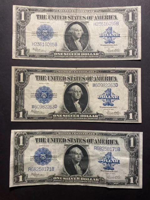 ✯ 1923 One Dollar Notes $1 Silver Certificates VF+ XF Bill Blue Seal Large RARE✯