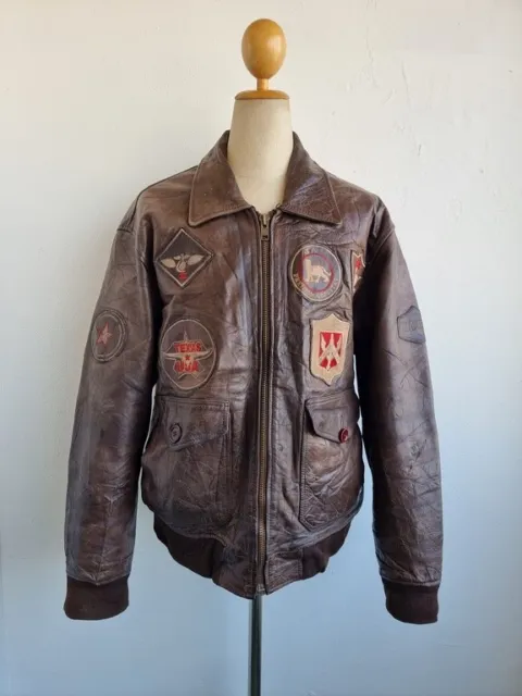 Vtg AVIATRIX A-2 Patched Military Flight Bomber Leather Jacket XLarge