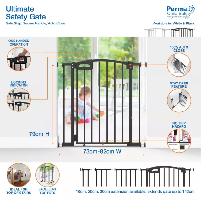 Perma Child Safety™ Ultimate Pressure Mounted Auto Close Baby Gate Barrier BLACK 3