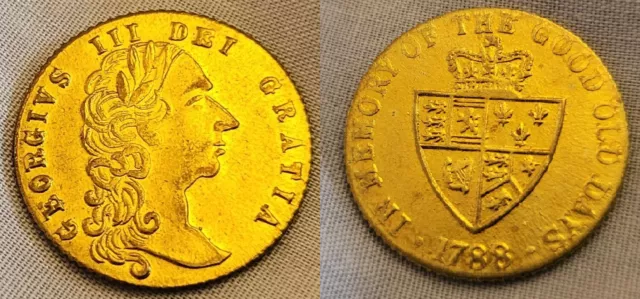 1788 English Coin King George III Vintage Old Milled Royal Gold Lustre Antique 1788 English Coin King George III Vintage Old Milled Royal Gold Lustre Antique