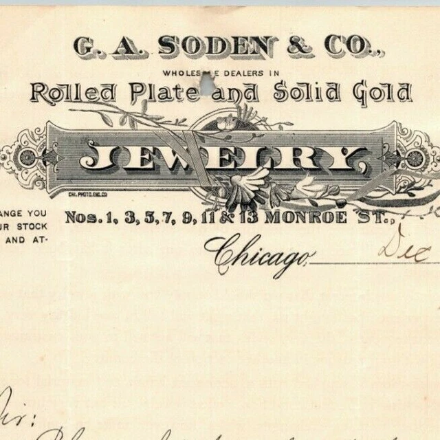 1895 Letterhead - G.A. Soden & Co. Jewelers Freemason Chicago - Ephraim Baker*
