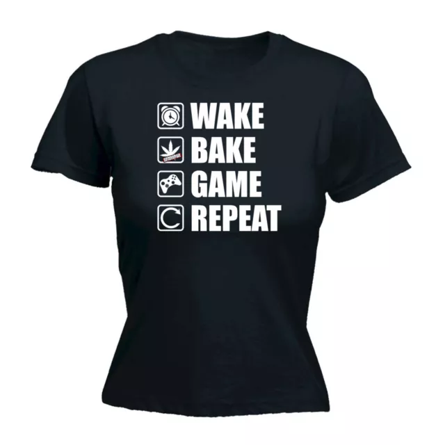 Wake Bake Game Repeat Gamer Games - Funny Womens Ladies Top T-Shirt Tshirt Gift