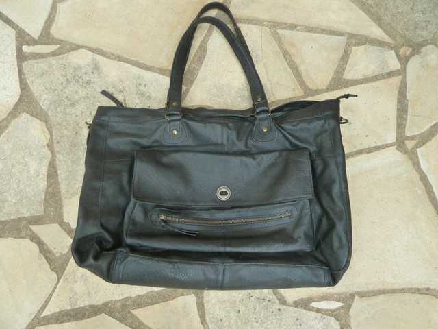 Tres grand sac XL cabas voyage Pieces cuir noir