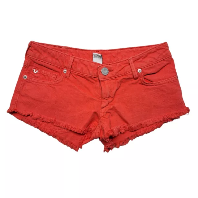 True Religion Jean Shorts Women Size 24 Mini Denim Red Cut Off