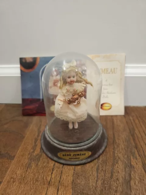 Dollhouse Miniature 5" Jumeau Doll In Glass Dome Victorian dollhouse girl