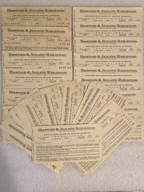 Lot Of (32) Boston & Albany Railroad Pay Stubs 1940 New York Central System