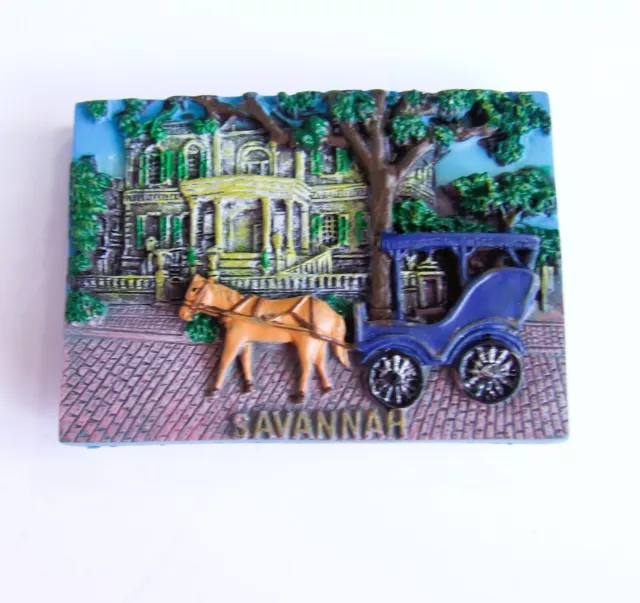 Savannah GA Historic House Horse Carriage Souvenir Resin Fridge Magnet 2 x 2.75"