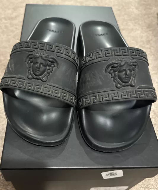 VERSACE Palazzo Medusa Black Slides Sandals US 8 (38) Preowned With Box