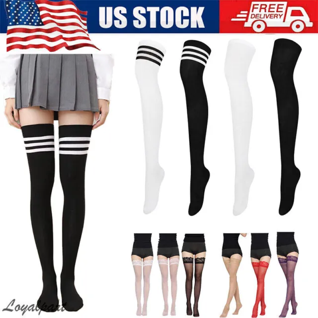 Kniestrümpfe College-Style Streifen Ringel Damen Strümpfe Lange Overknees Socken