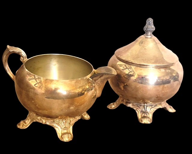 Vintage F.B. Rogers Silver Co. 1883 Footed Sugar Creamer Set Silver Plate Patina